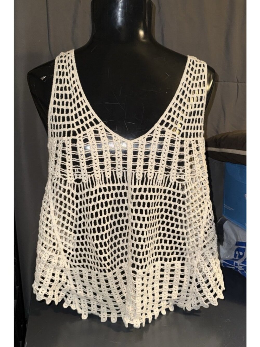JXU Crochet Top Ivory Size F 160/84A Open Swim cover up Made In China Polyester